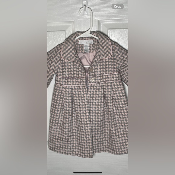 CAMILLA GIRLS BABY PINK GRAY WOOL BLEND HOUNDSTOOTH JACKET SIZE 24M - Picture 7 of 7